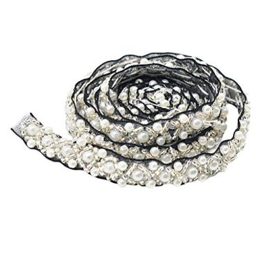 Imagem de kowaku Fita decorativa de renda com borda de renda vintage de 1 metro - preto e branco