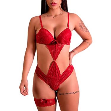 Imagem de LINGERIE FASCINO - Body Em Renda Aberto Na Frente Com Bojo No Sutiã Vermelho Tamanho G REF:214