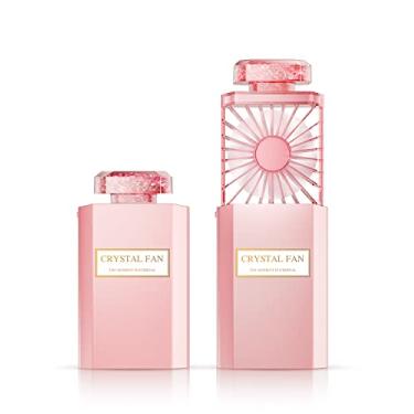 Imagem de LIGHTDESIRE Ventilador portátil com pedras de cristal, mini ventilador pessoal silencioso retrátil, ventilador portátil de resfriamento recarregável modo de 3 velocidades, ventilador pequeno para maquiagem de mesa de viagem, melhores presentes para mulheres (rosa)