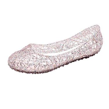 Imagem de Sandálias femininas de cristal de pássaro vazadas de fundo para fora planas respiráveis sandálias femininas confortáveis sandálias anabela para, rosa, 8