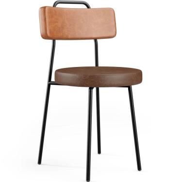 Imagem de Cadeira Decorativa Estofada Para Sala De Jantar Barcelona L02 Couríssimo Camel Marrom - Lyam