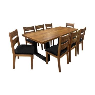 Imagem de Conjunto De Mesa De Jantar Madeira Maciça Com 8 Cadeiras Estofadas Preta 200x100cm Malbec Marrom