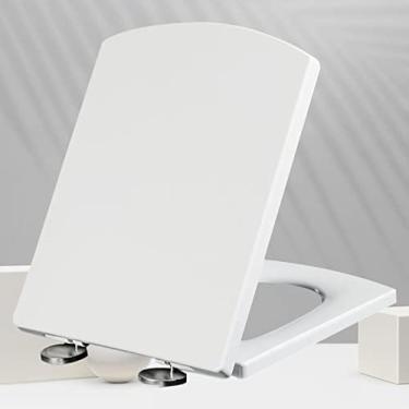 Imagem de Assento De Vaso Sanitário Branco Macio Antibacteriano – Design Quadrado Resistente Com Dobradiças Ajustáveis ​​de Aço Inoxidável – Ideal Para O Seu Banheiro!,Branco,37 * 47cm,Pleasant63