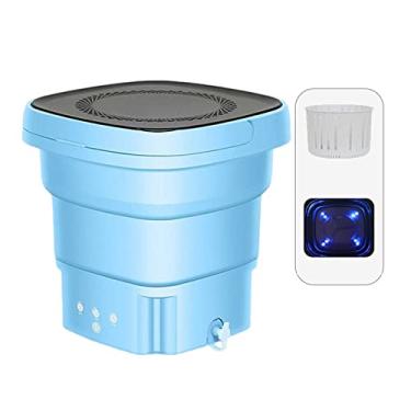 Imagem de Poderosa máquina de lavar portátil pequena máquina de lavar portátil dobrável com balde de secador para roupas meias roupa interior arruela de limpeza mini pequena máquina de lavar de viagem (cor: azul)