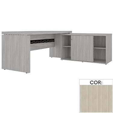 Imagem de Mesa com Balcão e Prateleiras Pe50 em Mdp 160 x 170 cm Cor Nogueira Casablanca detalhe Preto