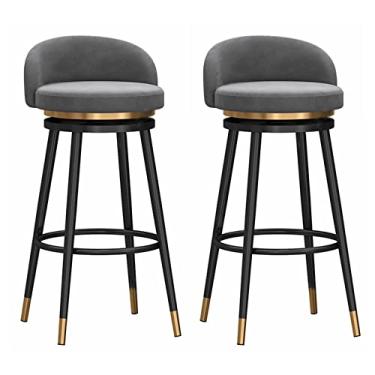 Imagem de Cadeiras de jantar cadeiras de sala de jantar, banquetas de bar, cadeiras de bar altas giratórias de veludo com encosto e apoio para os pés, bancos estofados de altura para balcão de cozinha e ilha tudo está bem