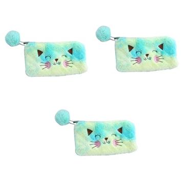 Imagem de Abaodam 3 Pçs Bolsa Material De Escritório Bolsa De Lápis De Gato De Pelúcia Armazenamento De Cosméticos Design De Artigos De Papelaria Bolsa De Moedas Amarela