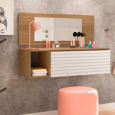 Imagem de Penteadeira Suspensa Joy 1 Gaveta e 1 Nicho Cor Branco com Nature - Peternella Móveis