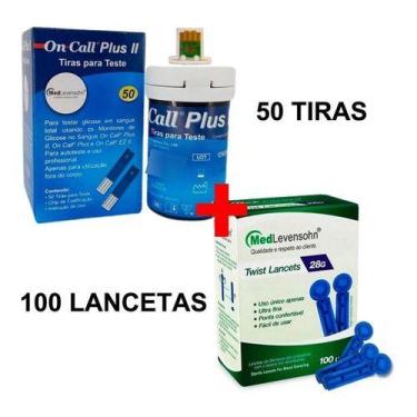 Imagem de Kit 50 Tiras On Call Plus 2 + 100 Lancetas Medlevensohn