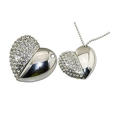 Imagem de Pen Drive USB em forma de coração de 64 GB, unidades USB pen drives USB 2.0 disco pen drive pen drive armazenamento de data disco zip drive pen drive pen drive USB (prata)