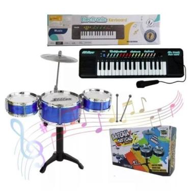 Imagem de Kit Musical Infantil Mini Bateria + Teclado Piano 32 Teclas - Kids Thi