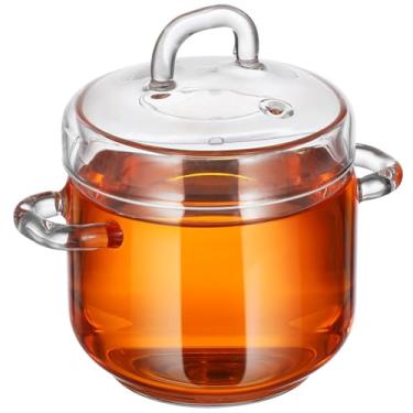 Imagem de Veemoon Panelas De Vidro Panela De Vidro Transparente Panela De Vidro Panela Quente Para Ensopado Panela Com Tampa Alças 350Ml