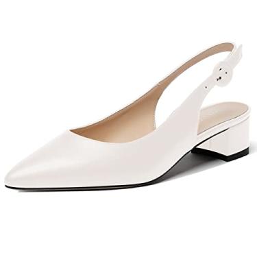 Imagem de WAYDERNS Sapato feminino bonito tira ajustável com tira no tornozelo fivela de escritório sólida fosco bico fino grosso salto baixo 3,8 cm, Branco, 8.5