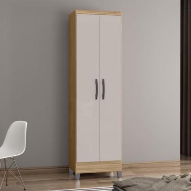 Imagem de Armário Multiuso com Pés 2 Portas Slim Poquema - Damasco/Off White