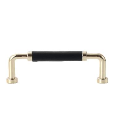 Imagem de Puxadores de couro feitos à mão nórdico liga de zinco móveis maçaneta da porta gaveta botões armário guarda-roupa puxa ferragens de móveis, ouro preto 96mm