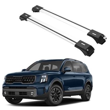 Imagem de ERKUL Barras transversais de rack de teto para Kia Telluride 2020-2023 (X-Line, X-Pro) | Barras transversais de alumínio com trava anti-roubo para telhado, transportador de carga, bagagem, caiaque, canoa, bicicleta | prata