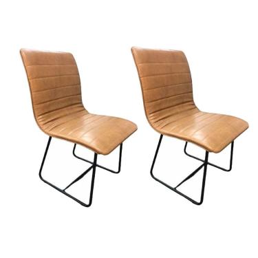 Imagem de Conjunto 2 Cadeiras Cristal Sala de Jantar em Couro Caramelo e Metal Preto