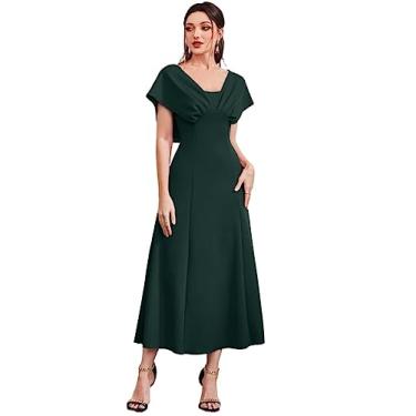Imagem de Camisa Feminina Solid Fold Pleated Detail A-line Dress (Color : Dark Green, Size : M)