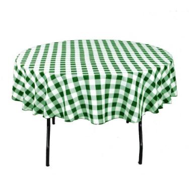 Imagem de Toalha de mesa de poliéster redonda LinenTablecloth xadrez verde e branco