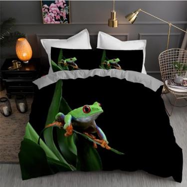 Imagem de Jogo de cama King Tree Frog com plantas, conjunto de 3 peças para decoração de quarto, capa de edredom de microfibra macia 264 x 233 cm e 2 fronhas, com fecho de zíper e laços