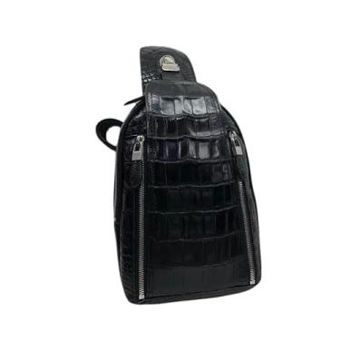 Imagem de Bolsa carteiro masculina autêntica com pele de crocodilo exótica casual preta bolsa carteiro couro jacaré genuíno bolsa transversal masculina, Preto