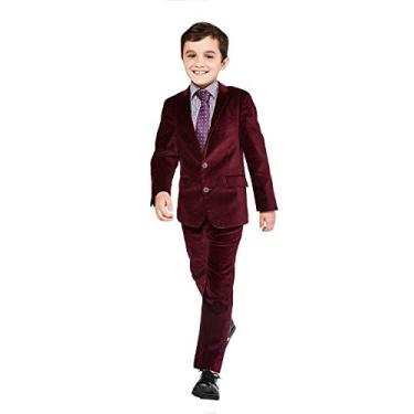 Imagem de Rdzding Terno slim fit de veludo para meninos, 2 peças, blazer, rabo, smoking, formal, festa, agasalho, fantasia, Vinho tinto, G