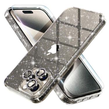 Imagem de Choiche Capa compatível com iPhone 15 Pro Max, capa feminina fofa com glitter brilhante, [3 protetores de lente de câmera diamante] [2 protetores de tela de vidro temperado] 6,7 polegadas (cinza