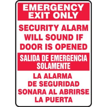 Imagem de Accuform Sinais SBMEXT566VP placa bilíngue espanhola de plástico, legenda "alarme de segurança de saída apenas de emergência soará se a porta for aberta/SALIDA DE EMERGENCIA SOLAMENTE LA ALARMA DE SEGURIDAD SONARA AL ABRIRSE LA PUERTA", 35,5 cm de comprimento x 65,4 cm cm Largura x 0 0,0 cm de espes