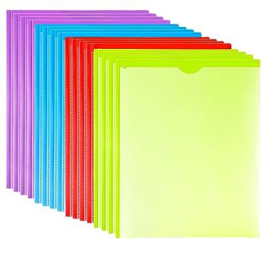Imagem de TEWRLNDE 16 pacotes de pastas resistentes com 3 bolsos com pinos, pastas de plástico com bolso frontal transparente, para papel tamanho carta, cores sortidas/compartimento para cartão para sala de