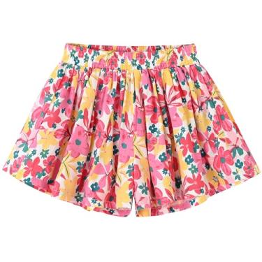 Imagem de Short feminino floral plissado tipo saia saia larga saia rodada roupas de verão para crianças 2-9 anos, Flor Dalia, 5T