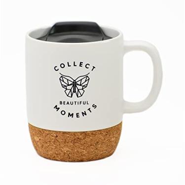 Imagem de Dexsa Caneca de café de designer de cerâmica | Colecione belos momentos | Comporta 400 ml | Fundo de cortiça com tampa | Ótimo para café, chá, sopas, chocolate quente
