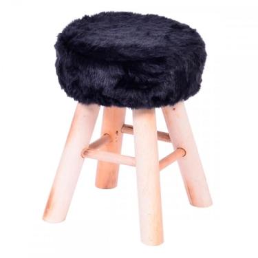 Imagem de BANQUINHO GLAMOUR PELO PRETA BASE MADEIRA