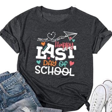 Imagem de Camiseta feminina Last Day of School Teacher com estampa de vida de professor camiseta de formatura escolar camiseta presente de agradecimento, Cinza escuro, M