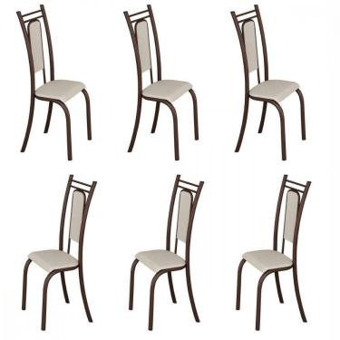 Imagem de Conjunto Com 6 Cadeiras Paris Marrom Assento Creme Teixeira Marrom Com Creme