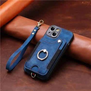 Imagem de Capa de telefone de couro com suporte de anel para XiaoMi 13T 12 12T 11T Pro POCO X5 X3 NFC M3 M5 F3 F5 RFID Capa com alça para cartão carteira, azul, para Poco F3