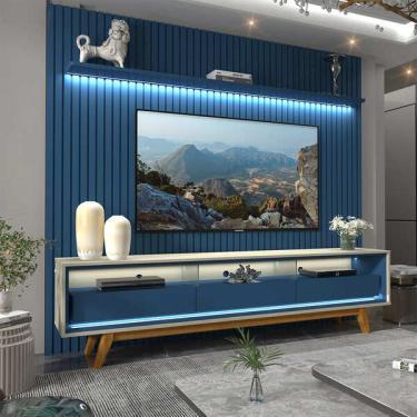 Imagem de Painel E Rack Ripado Com Led Nobre 230 Azul Off White - Gelius