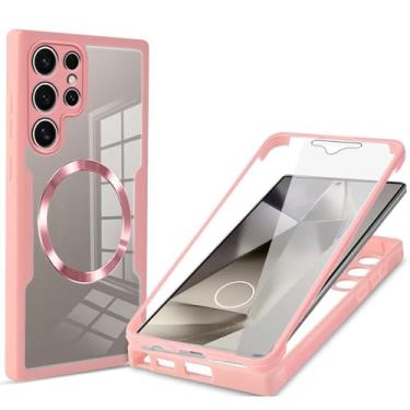 Imagem de LTLMYDAM Capa magnética para Samsung Galaxy S24 Ultra/S24 Plus/S24,360 Capa robusta de corpo inteiro com protetor de tela transparente à prova de choque, rosa, S24 Ultra