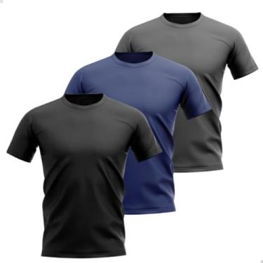 Imagem de Kit 3 Camisetas Plus Size Dry Fit Proteção Solar Malha Fria Preta - Azul - Cinza XG