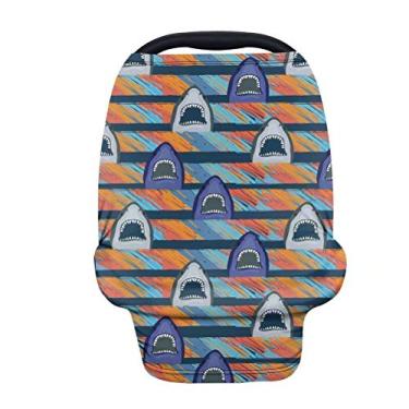 Imagem de GOSTONG Cool Shark Streathy Capa de amamentação para amamentação, capa para assento de carro de bebê, capas para dossel de cadeirinha de carro, cachecol para amamentação, capa multiuso para carrinho de bebê/cadeira alta, necessidades do bebê
