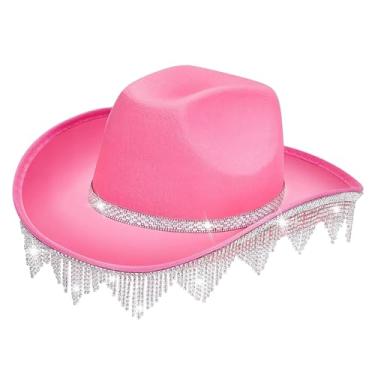 Imagem de Generic Chapéu de cowboy com borlas, boné jazz, moda verão, proteção solar, chapéu de cowgirl para praia, baile, adereços para performance em palco, ROSA