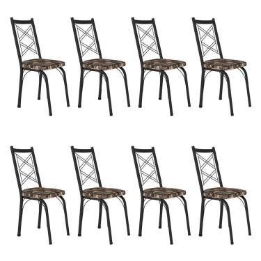 Imagem de Kit 8 Cadeiras De Cozinha Delaware Estampado Mosaico Palha Pés De Ferro Preto