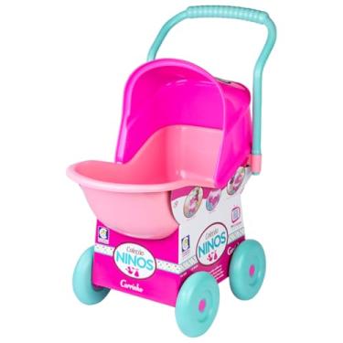 Imagem de Carrinho de Boneca 64cm Infantil Ninos Reborn Com Capota Regulável para Passeio Baby