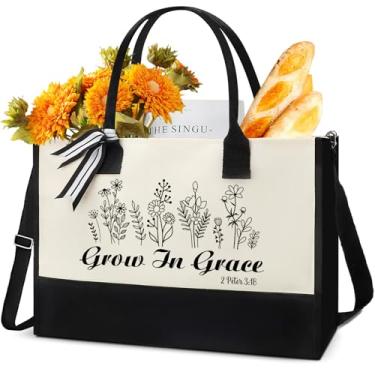 Imagem de INCOK Sacola Christian Cavans - Bolsa de lona personalizada com versículo religioso da Bíblia com zíper, reutilizável, inspiradora, presente para meninas, professoras, mulheres, Dia das Mães,