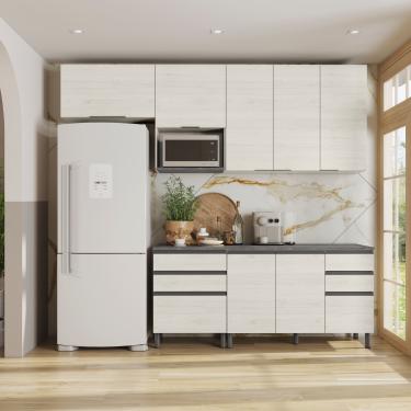 Imagem de Cozinha Bartira Cristal com 7 Portas, 6 Gavetas, 4 Prateleiras e Nicho para Micro-ondas - 260cm de Largura