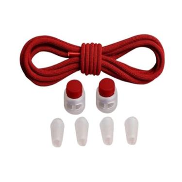 Imagem de Cadarços Elásticos Para Tênis, Cadarços De Mola, Sem Amarração, Crianças, Adultos, Cadarços Rápidos, Elásticos, Redondos, Preguiçosos, Sapatos(Red)
