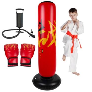 Imagem de Onirii Saco de pancadas inflável maior para crianças com luvas de boxe, saco de boxe alto para crianças de 166 cm, presentes para meninos e meninas de 5 a 12 anos para Taekwondo, MMA e Karatê para