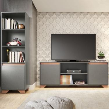 Imagem de Sala de Estar Completa para TV Até 55 Polegadas Benevello 3 Portas Grafite/Siena 2042 - Quiditá Móveis