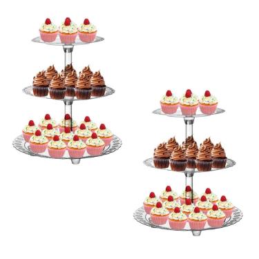 Imagem de Kit 2 Porta Doces Triplo Acrílico Decoração Festas 35cm