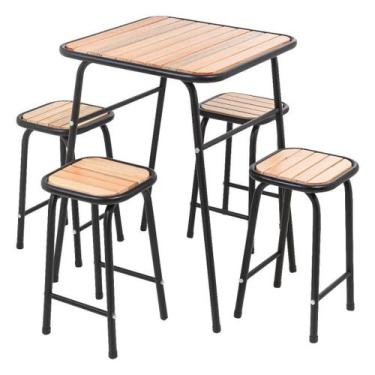 Imagem de Conjunto De Mesa E 4 Bancos Varanda Pequena Madeira E Aço - Metalcromo