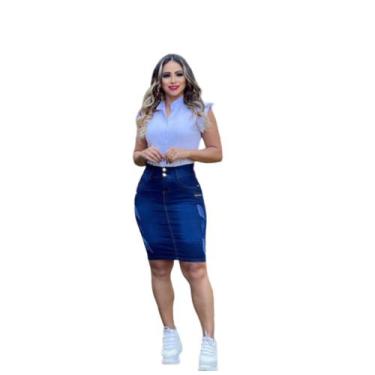 Imagem de Saia Jeans Com Lycra Moda Evangélica, Jeans md09, 38